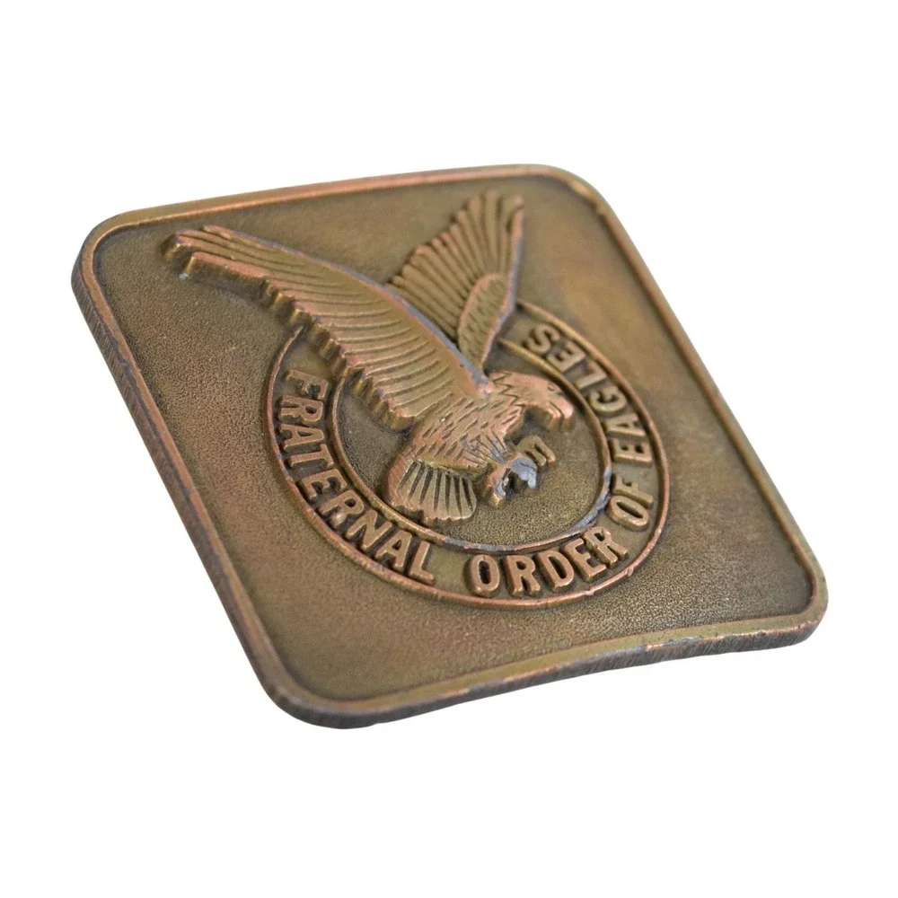 VTG Fraternal Order of Eagles FOE Solid Brass Belt Buckle 950 Emblem 2.5x2.5